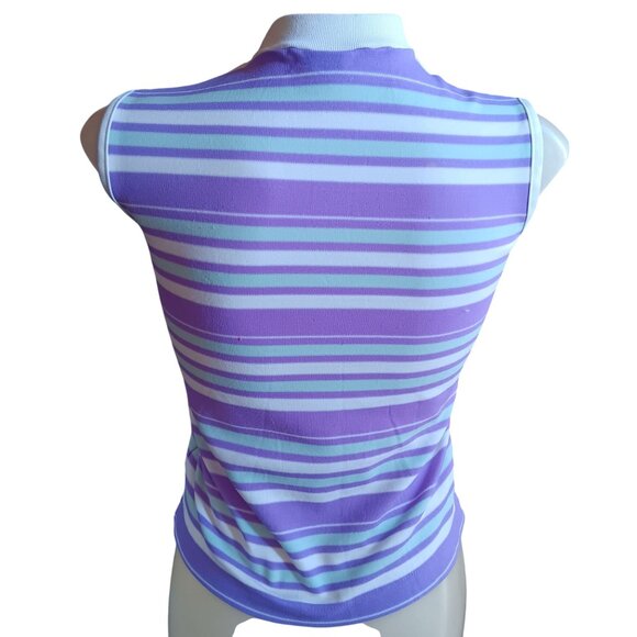 Vintage Women's XS T-shirt Single Stitch 1960's Striped Top Purple Mod - Picture 5 of 7